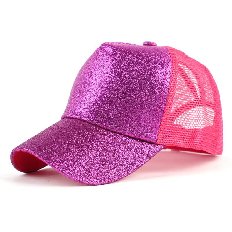 BRIGHT PINK SEQUIN Gold Powder Horsetail Baseball Cap