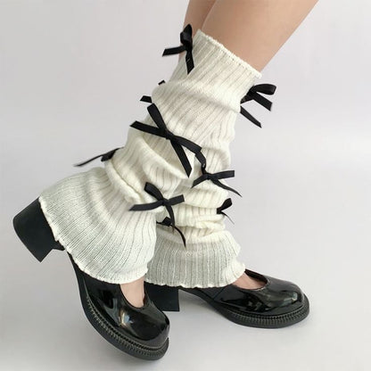 Bowknot Details Knit Leg Warmers-Homeunderwear