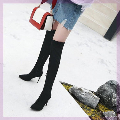 Autumn And Winter Pointed Super High Heel Knee Boots