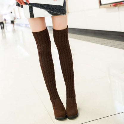 Knitted Wool High Barrel Flat Bottomed Over Knee Elastic Boots