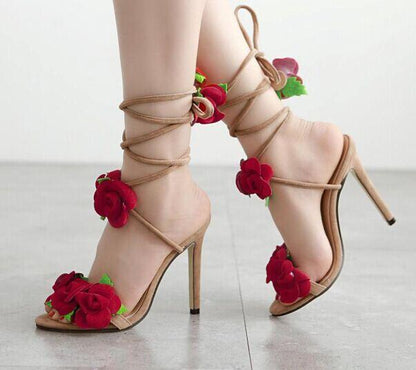 Rose Cross lace High Heel Sandals