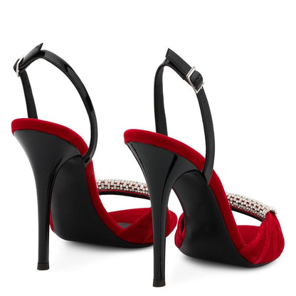 Black Red Velvet Diamond Super High Heel Sandals Dinner Shoes