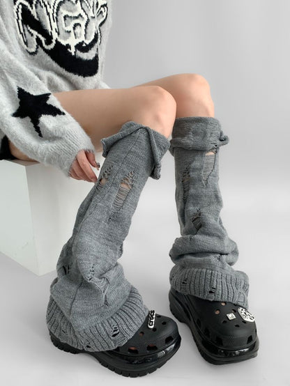 Distressed Holes Flared Leg Warmers-Homeunderwear