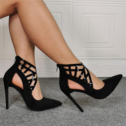 Black Hollow Pointed Ultra-Fine High Heel Shoes