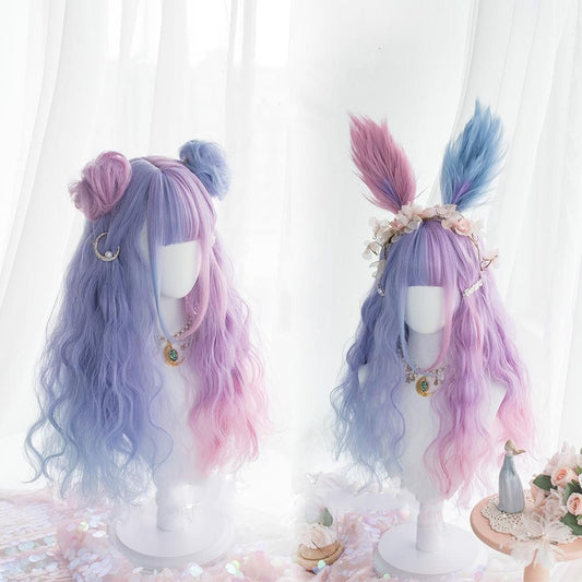 Free Shipping For Hivava Purple-Pink Lolita Bunny Bonnie Long Curl Wig