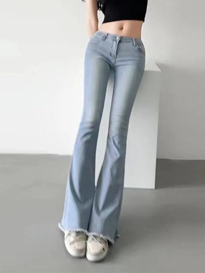 Washed Low Waist Stretchy Mopping Flare Jeans