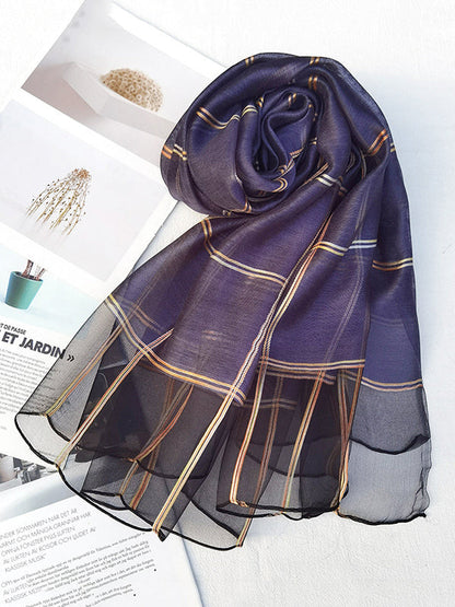 Wool Blend & Mulberry Silk Plaid Sun-Protection Shawl&Scarf