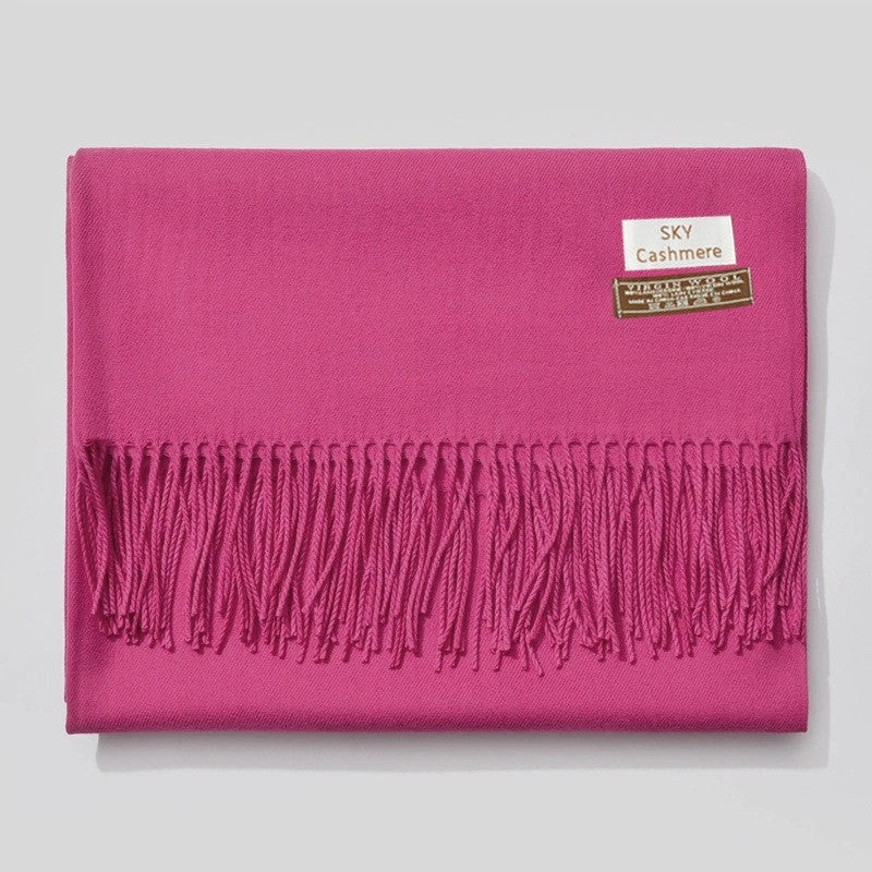 Imitation Cashmere Solid Color Thickened Tassled Scarf