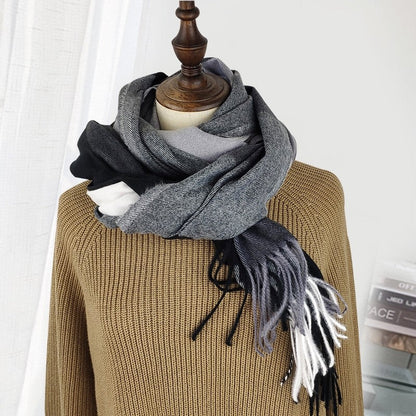 Imitated Cashmere Big Plaid Tassled Scarf