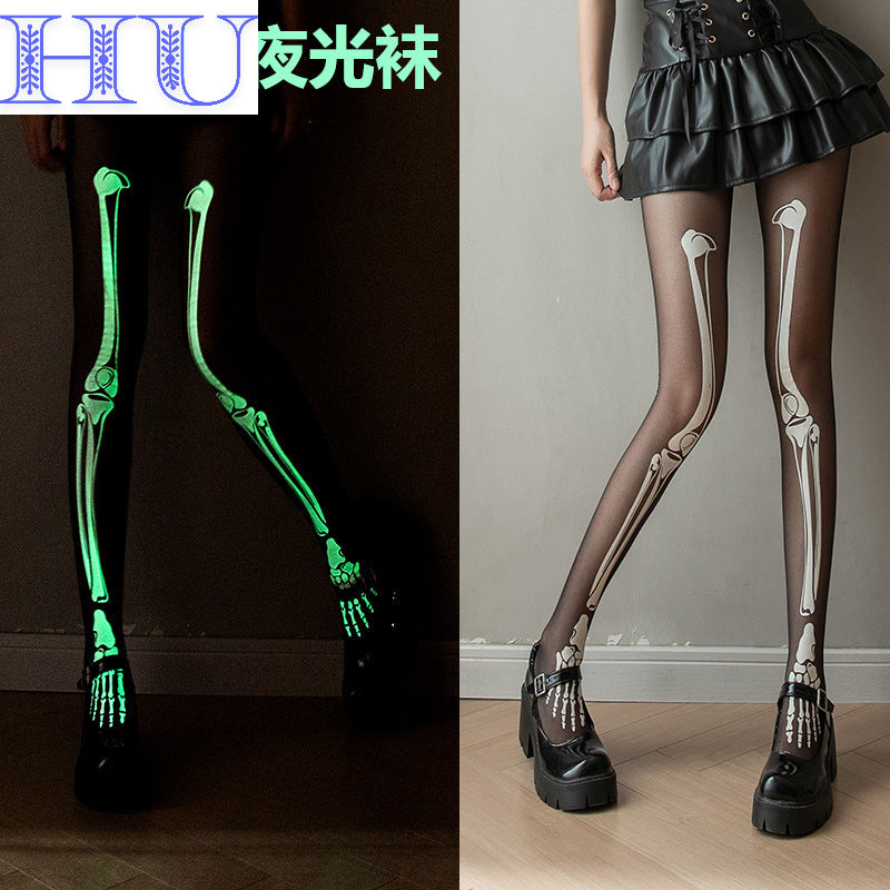 Sexy Luminous Skull Skeleton Luminous White Bone Stockings