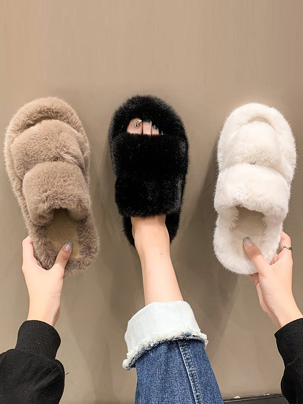 Simple Velvet Keep Warm Solid Color Slippers-Homeunderwear