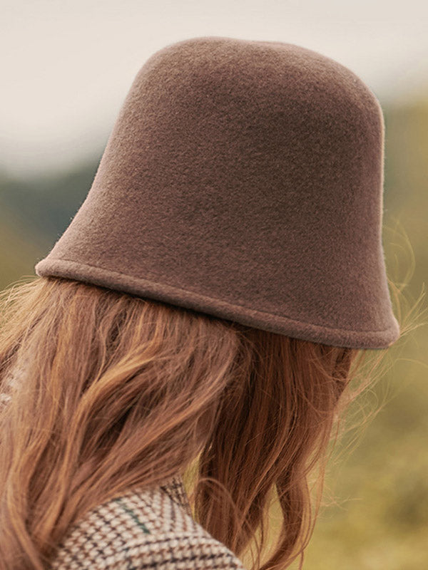 Simple Solid Color Wool Bucket Hat-Homeunderwear