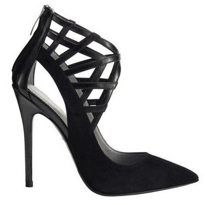 Sexy Black Cutout Point Toe High Heel Sandals