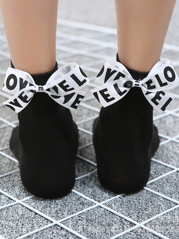 Tide Letter Bow Decoration Socks