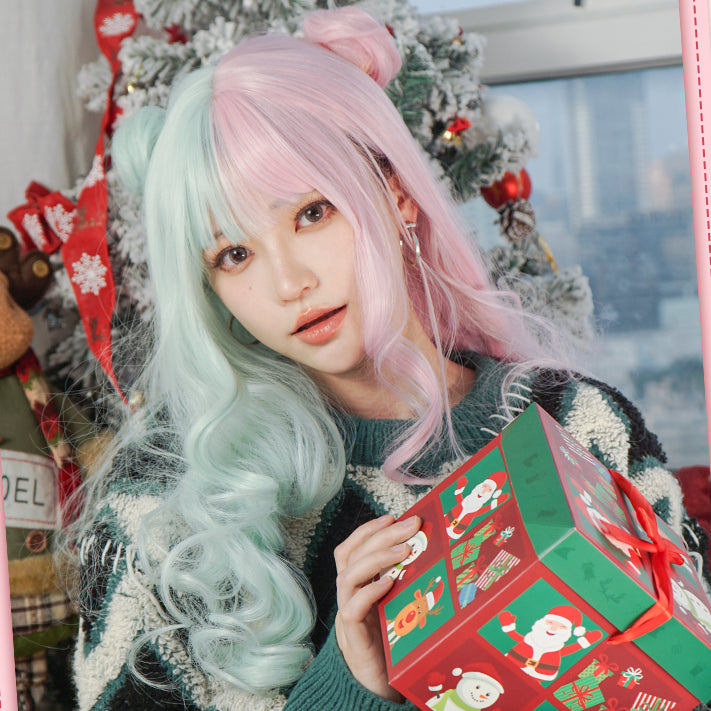 Free Shipping For Hivava Alice Bear Cotton Candy Parted Pink Mint Wig