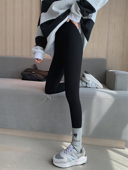 Casual Skinny Leg Keep Warm Solid Color Leggings-Homeunderwear