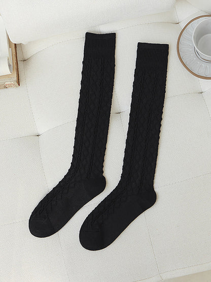 Casual Skinny Solid Color Twist Socks-Homeunderwear