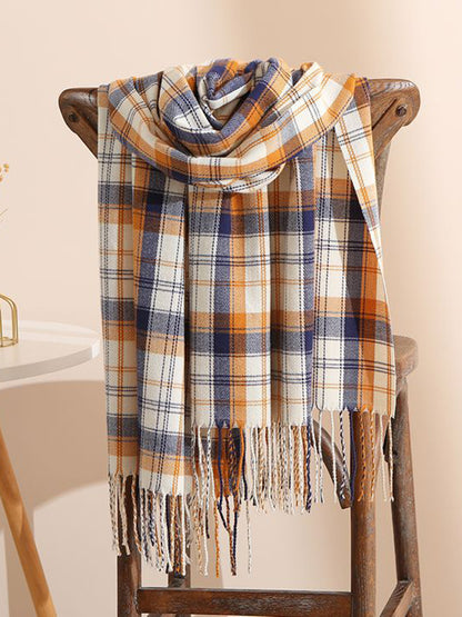 Original Creation Contrast Color Plaid Tasseled Shawl&Scarf-Homeunderwear