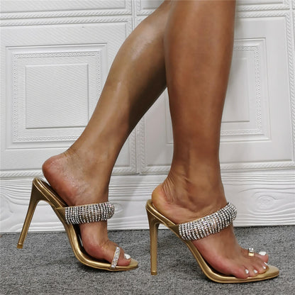 Champagne Rhinestone Bunions High Heel Mules