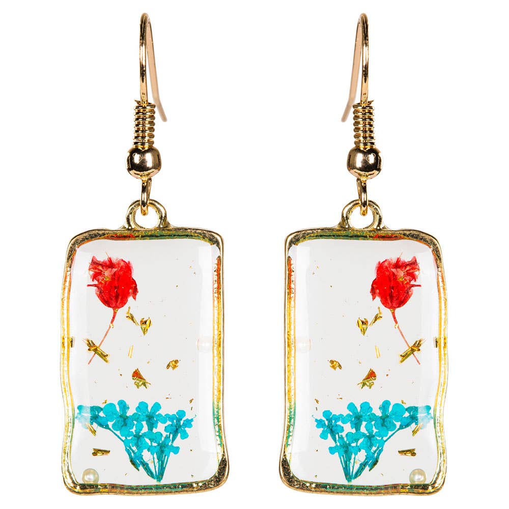 Free Shipping For DRIED FLOWER RECTANGLE EARRING