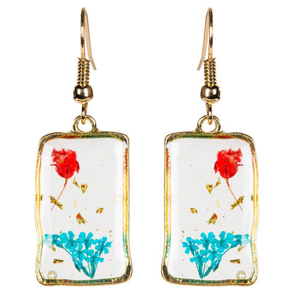 Free Shipping For DRIED FLOWER RECTANGLE EARRING