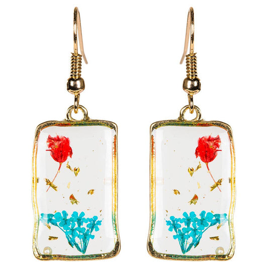 Free Shipping For DRIED FLOWER RECTANGLE EARRING