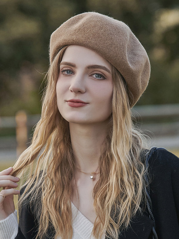 Simple Wool Solid Color Beret Hat-Homeunderwear