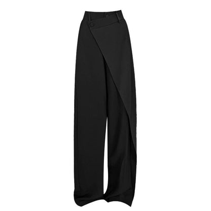 Free Shipping ForFashionable irregular splicing straight leg pants for women's spring and autumn design explosive street drape suit pants