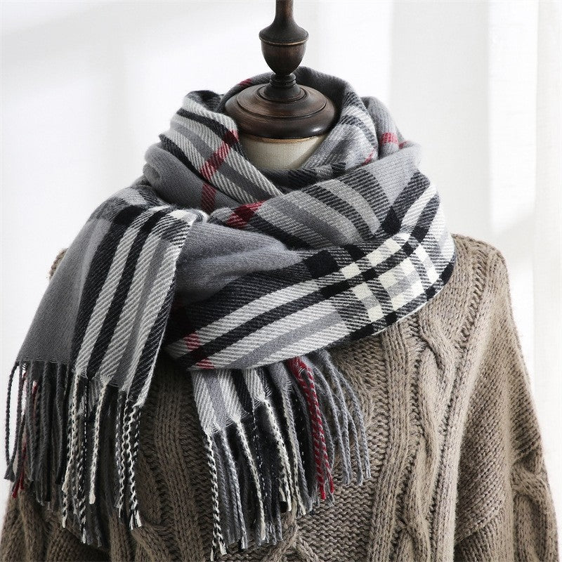 Imitated Cashmere Plaid Print Tassled Shawl Scarf