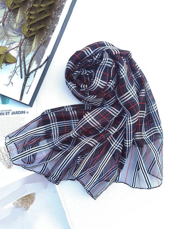 Wool Blend & Mulberry Silk Plaid Sun-Protection Shawl&Scarf