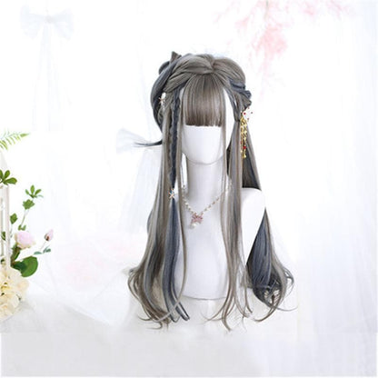 Free Shipping For Hivava Lolita Gray Blue Highlighting Long Curly Wig