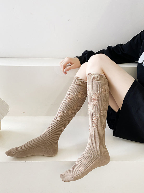 Fashion Hollow Solid Color Socks Accessories-Homeunderwear