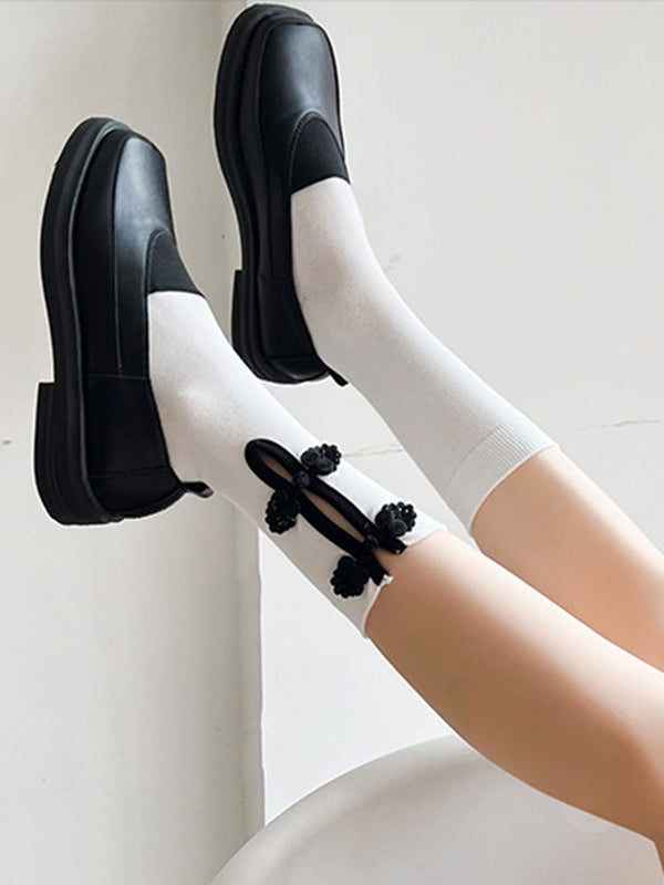 Casual Hollow Solid Color Disc Buckle Socks Accessories-Homeunderwear