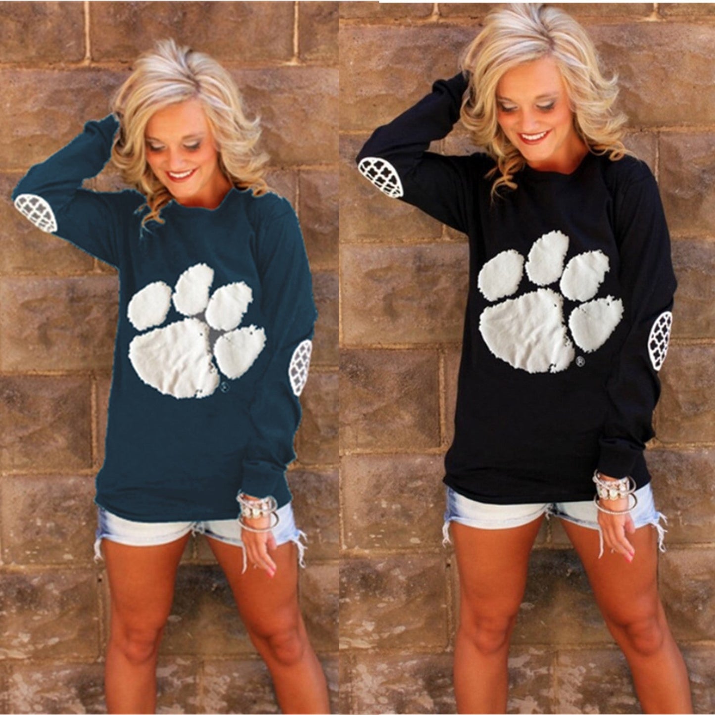 Bear's-Paw Print Long Sleeves Blouse-Homeunderwear