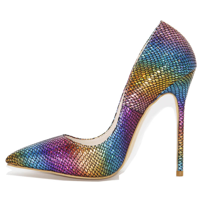 Sexy Color Block Sequin Snakeskin Pumps