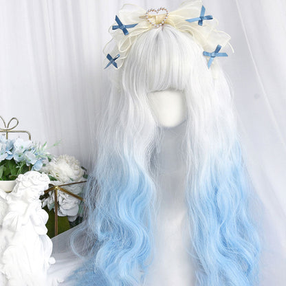 Free Shipping For Hivava Gradient Blue Long Straight Curly Wig With Bangs