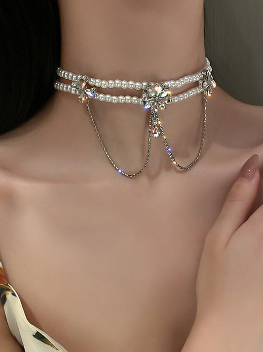 Stylish Rhinestone Floral Necklaces Accessories-Homeunderwear