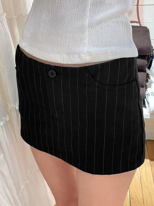 Black Striped Low Waisted Halter Skirt