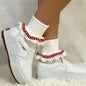 VALENTINE heart lace cuff socks - white red