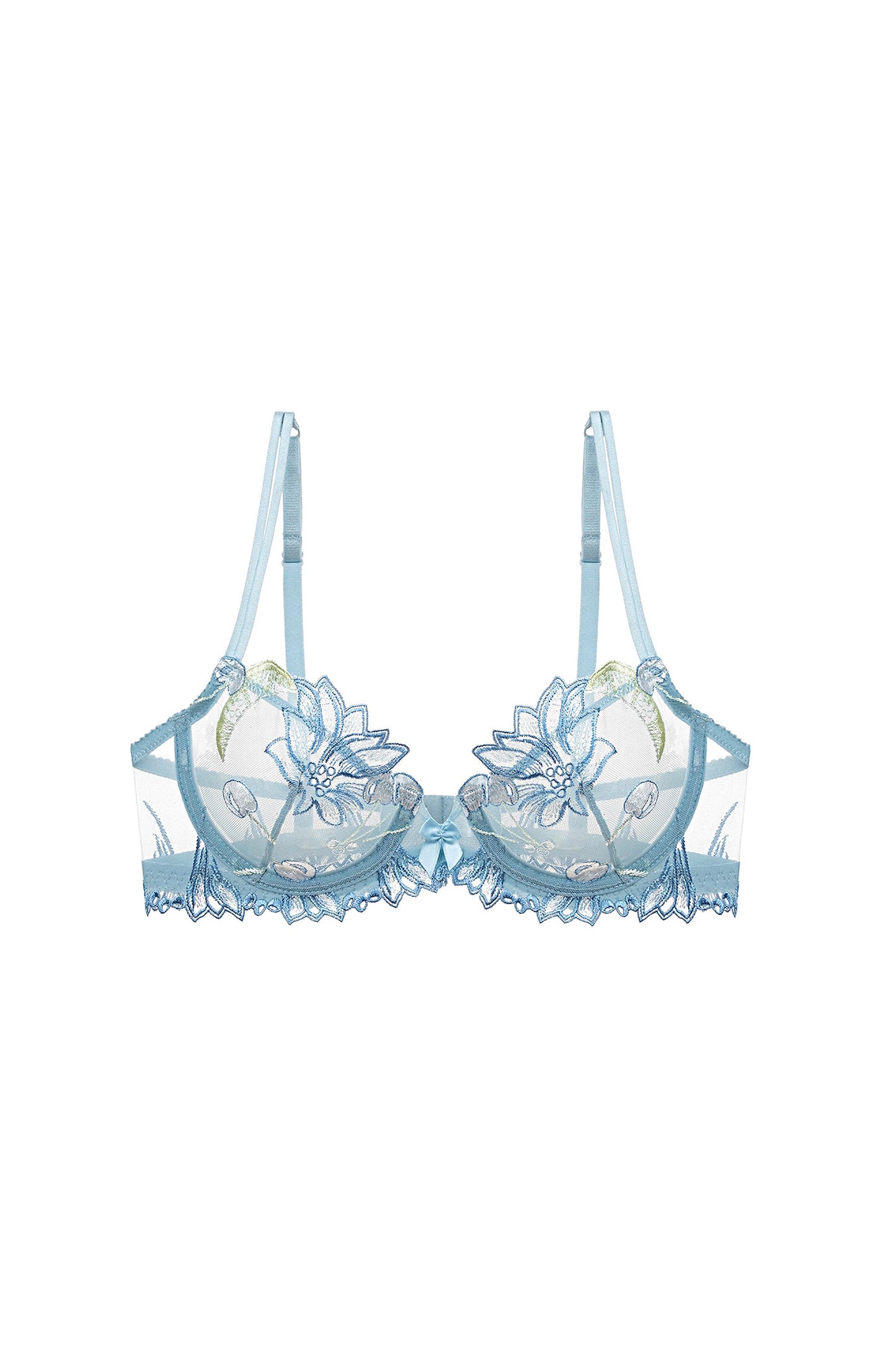 Free Shipping For Blue Flower & Cherry Embroidery Underwire Bra Lingerie