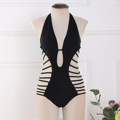 Black strap cut out one piece swimsuit