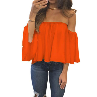 Sexy Off Shoulder Long Sleeve Chiffon Loose Blouses Larging Code