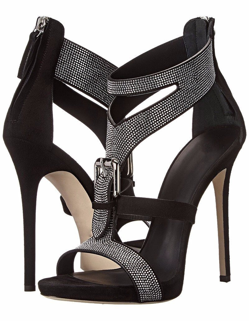 Diamond Suede Open-toe Zipper Stiletto High Heels Party Sandals