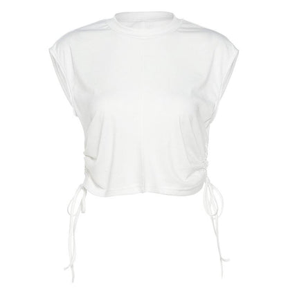 Round neck sleeveless open navel T-shirt