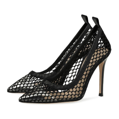 Black Sexy Fishing Net Pointed Stiletto Sandals