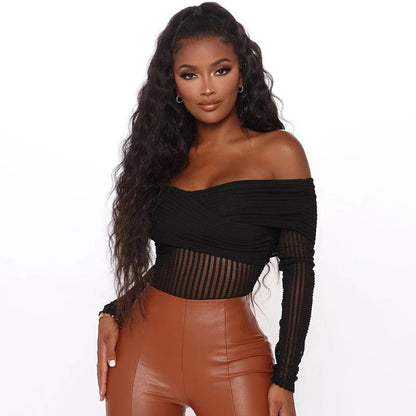 Sexy Mesh One Shoulder Long Sleeve Jumpsuit