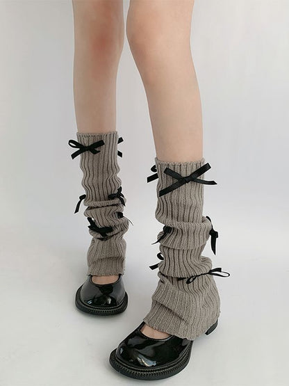 Bowknot Details Knit Leg Warmers-Homeunderwear