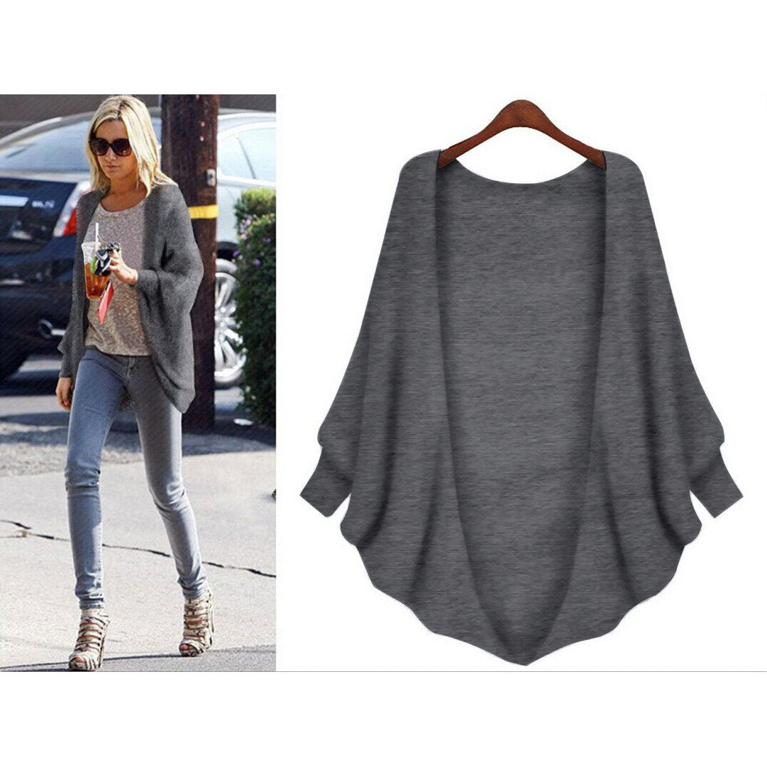 Clearance Loose Long Bat-wing Sleeves V-neck Regular Cardigan