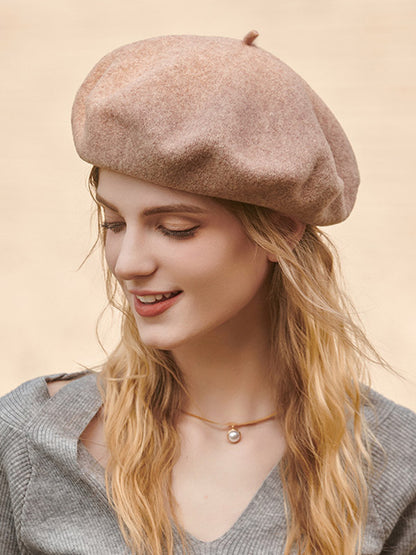 Simple Wool Solid Color Beret Hat-Homeunderwear