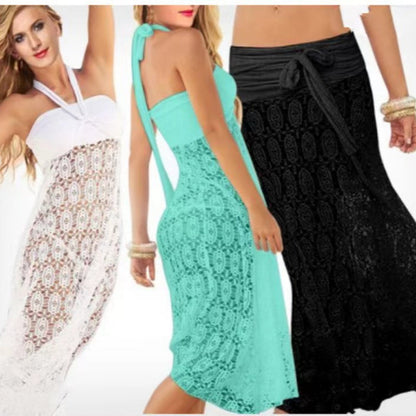 Bikini Sun Protection Swimsuit Lace Hollow Out Maxi Skirt Strapless Dress